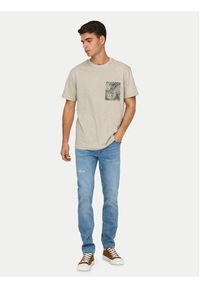 Only & Sons T-Shirt 22025286 Beżowy Regular Fit. Kolor: beżowy. Materiał: bawełna #5