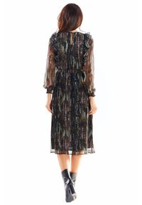 Awama - Wyjątkowa sukienka midi z włoskiego szyfonu z printem. Materiał: szyfon. Wzór: nadruk. Długość: midi