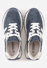 Born2be - Granatowe Skórzane Sneakersy na Grubej Podeszwie Cezelina. Okazja: na co dzień. Kolor: niebieski. Materiał: skóra #4