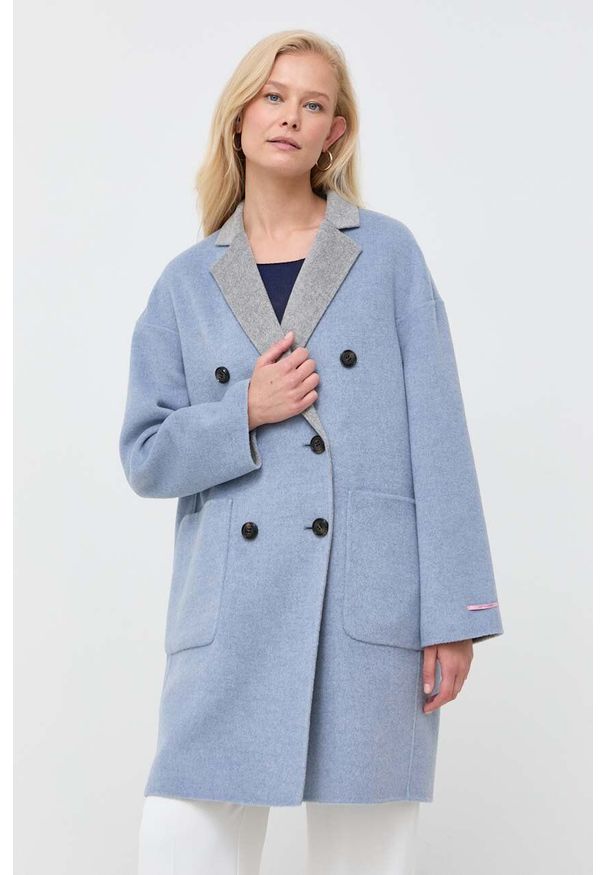 MAX&Co. płaszcz wełniany dwustronny kolor niebieski przejściowy oversize. Kolor: niebieski. Materiał: wełna