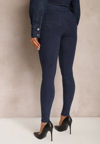 Renee - Granatowe Spodnie Jeansowe z Talią Paper Bag Zapinaną na Guziki Quelisa. Kolor: niebieski. Materiał: jeans #4