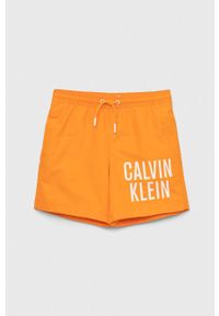 Calvin Klein Jeans szorty kąpielowe dziecięce kolor pomarańczowy. Kolor: pomarańczowy. Materiał: poliester, materiał. Wzór: nadruk