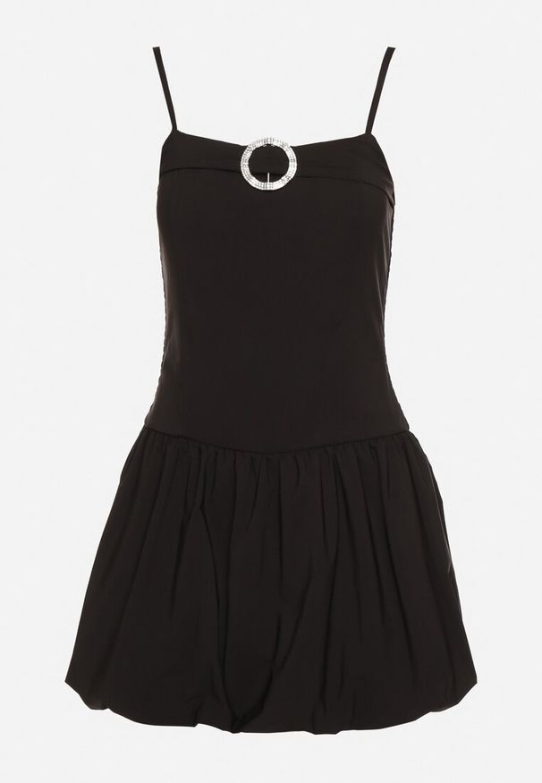 Born2be - Czarna Sukienka Typu Bombka z Cyrkoniową Klamrą z Podszewką Typu Szorty Nessim. Okazja: na imprezę. Kolor: czarny. Długość rękawa: na ramiączkach. Sezon: lato. Typ sukienki: bombki. Styl: elegancki