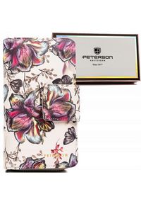 Portfel w kwiaty Peterson PTN 76116-F8 fioletowy. Kolor: fioletowy. Wzór: kwiaty. Materiał: skórzane