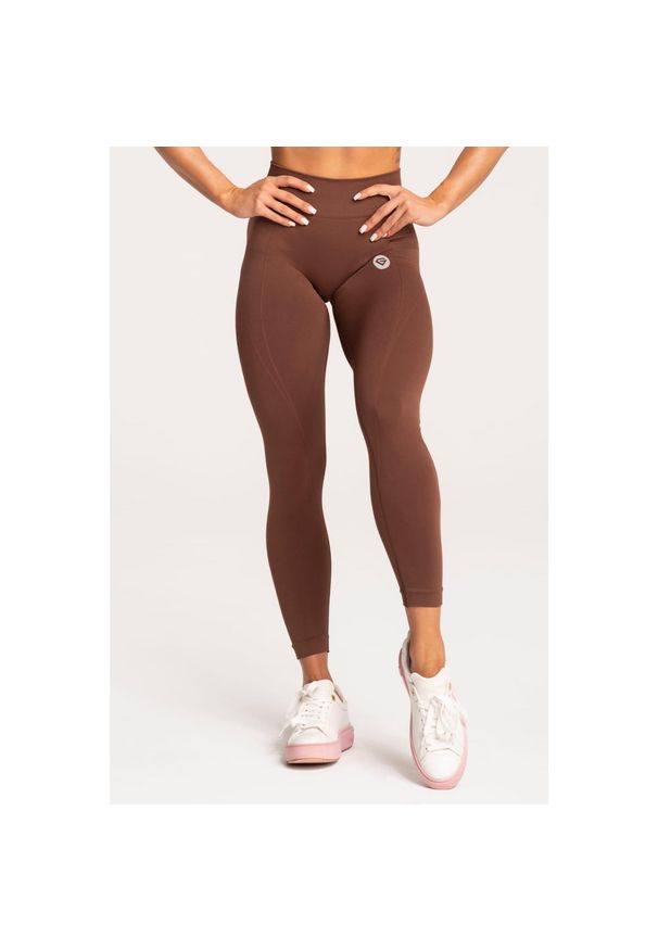 GYM GLAMOUR - Legginsy fitness damskie Gym Glamour basic. Kolor: brązowy. Sport: fitness
