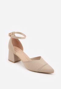 Renee - Ciemnobeżowe Czółenka ze Sportowej Tkaniny VICES na Słupku z Paskiem przy Kostce Loraira. Zapięcie: pasek. Kolor: beżowy. Materiał: tkanina. Obcas: na słupku. Styl: sportowy #8