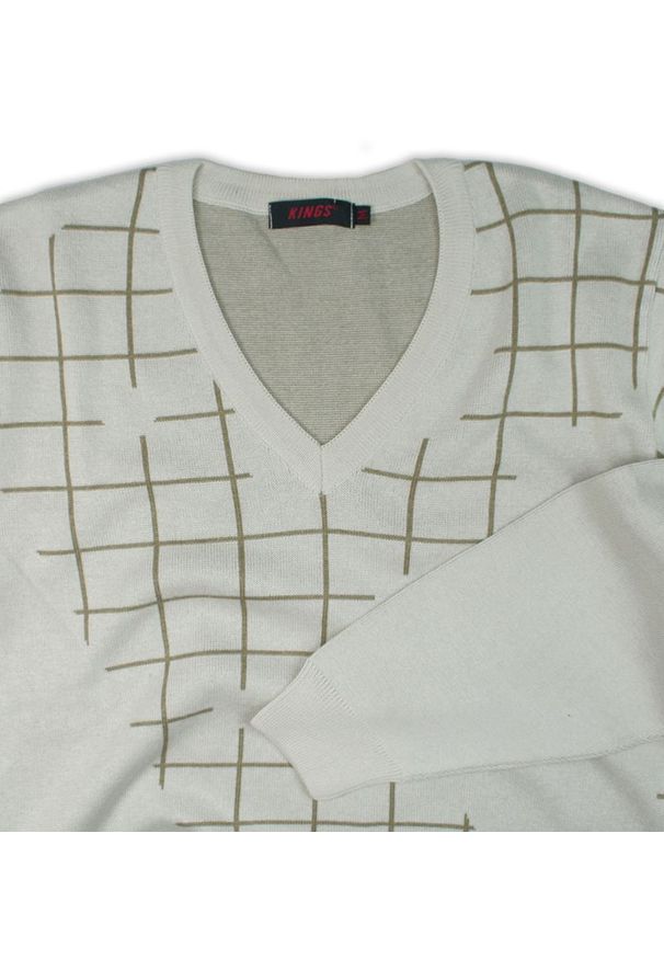 Sweter Kings na jesień, z dekoltem w serek, elegancki, w kratkę