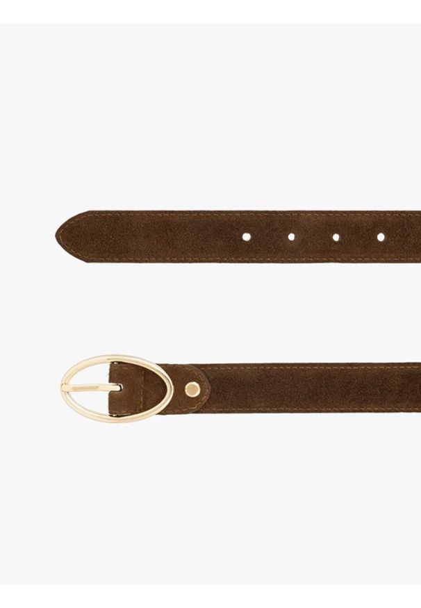 Ryłko - Jasnobrązowy pasek ze skóry welurowej. Kolor: brązowy. Materiał: welur, skóra