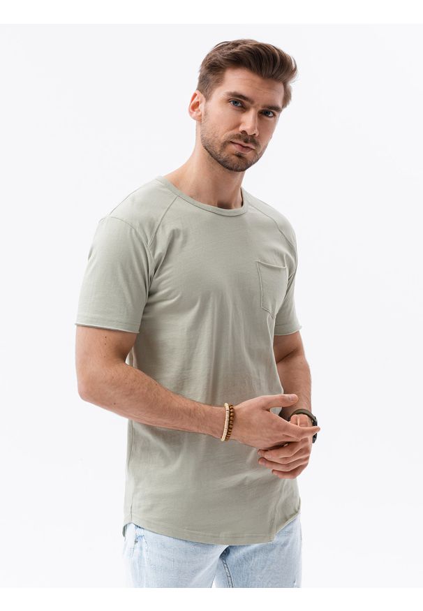 Ombre Clothing - T-shirt męski bawełniany S1384 - szary - XXL. Kolor: szary. Materiał: bawełna. Długość: długie. Styl: sportowy, klasyczny