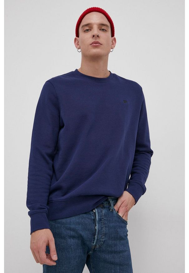 Wrangler Bluza bawełniana męska kolor granatowy gładka. Okazja: na co dzień. Kolor: niebieski. Materiał: bawełna. Wzór: gładki. Styl: casual
