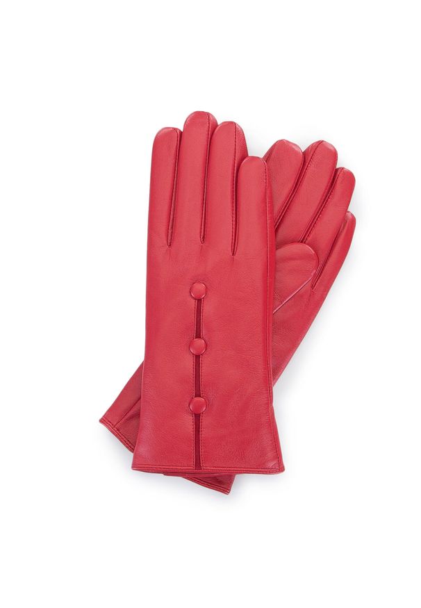 Wittchen - Damskie rękawiczki skórzane z guzikami czerwone. Kolor: czerwony. Materiał: skóra. Wzór: aplikacja. Sezon: zima. Styl: klasyczny, elegancki