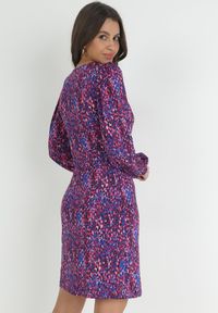 Born2be - Fioletowo-Niebieska Sukienka Mini z Guzikami i Długimi Rękawami z Mankietami Cynandia. Okazja: na co dzień. Kolor: fioletowy. Materiał: tkanina. Długość rękawa: długi rękaw. Typ sukienki: proste, koszulowe. Styl: casual. Długość: mini