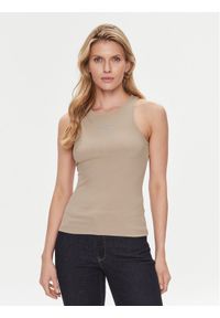 Guess Top W4RP43 KAZH2 Beżowy Slim Fit. Kolor: beżowy. Materiał: syntetyk