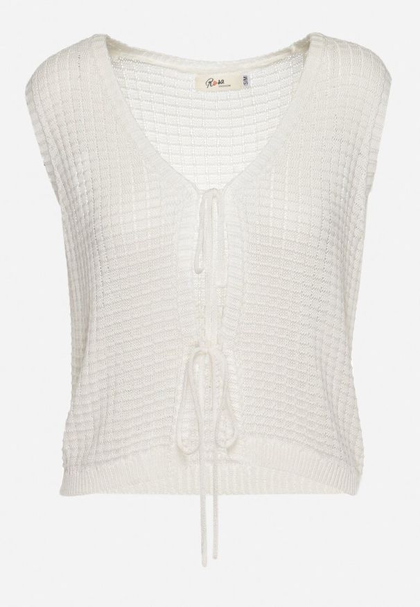 Born2be - Biała Szydełkowa Kamizelka Narzutka w Stylu Boho Norvagia. Okazja: na co dzień. Kolor: biały. Materiał: materiał, jeans. Styl: boho