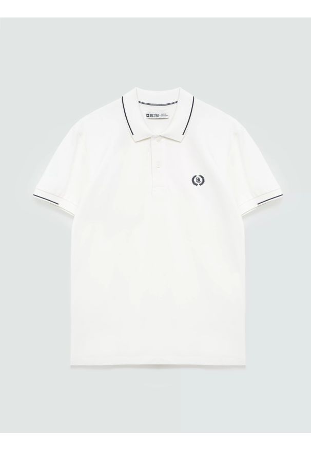 Big-Star - Koszulka męska polo biała Polian 100. Typ kołnierza: polo. Kolor: biały. Materiał: dzianina. Wzór: ze splotem, paski, haft. Styl: klasyczny