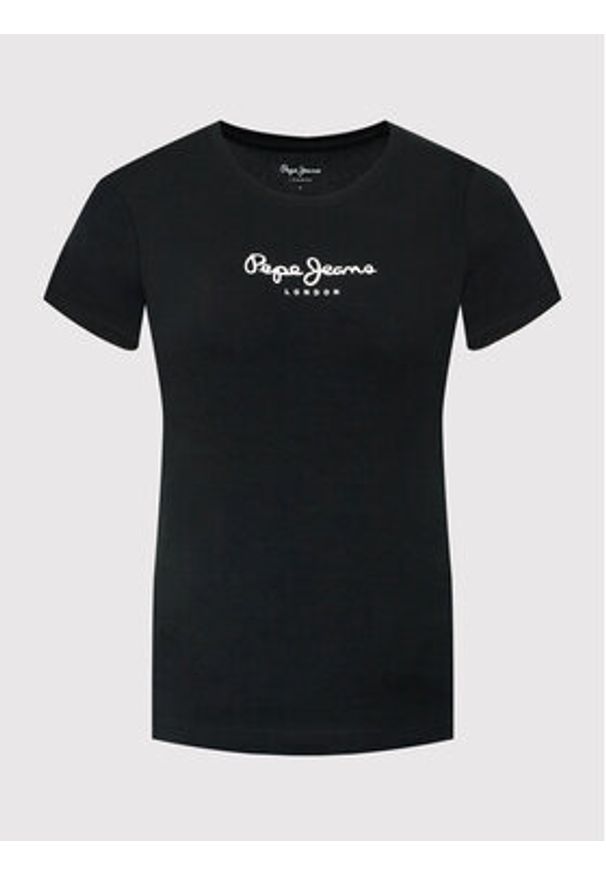 Pepe Jeans T-Shirt New Virginia PL505202 Czarny Slim Fit. Kolor: czarny. Materiał: bawełna