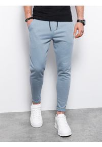 Ombre Clothing - Spodnie męskie dresowe P949 - błękitne - XXL. Kolor: niebieski. Materiał: dresówka. Styl: klasyczny