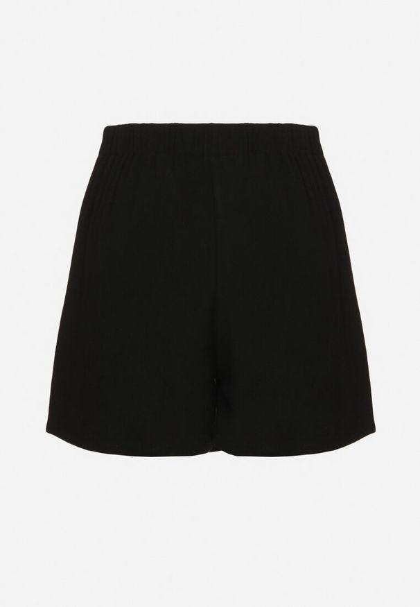 Born2be - Czarne Spódnico-Spodenki z Lnem Zdobione Zakładką Salloril. Okazja: na co dzień. Kolor: czarny. Materiał: len. Wzór: aplikacja. Styl: elegancki, casual