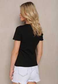 Renee - Czarny Bawełniany T-shirt z Ozdobnym Nadrukiem Biola. Kolor: czarny. Materiał: bawełna. Wzór: nadruk. Styl: klasyczny #4
