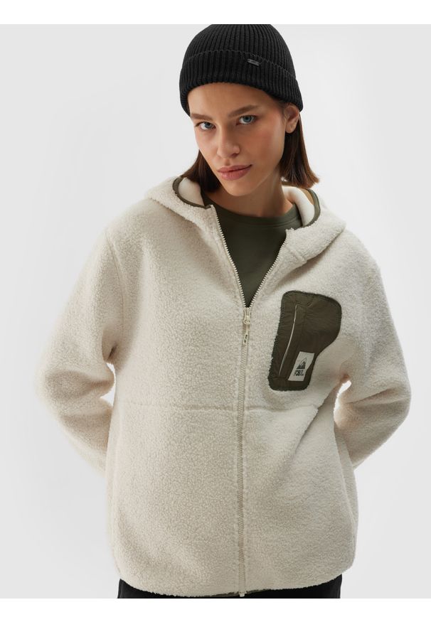 4f - 4F Polar sherpa z kapturem regular damski - biały XXL. Typ kołnierza: kaptur. Kolekcja: plus size. Kolor: biały. Materiał: polar. Sezon: zima. Sport: turystyka piesza, narciarstwo, snowboard, wspinaczka