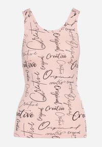 Born2be - Różowy Top z Bawełny z Napisami Savanette. Okazja: na co dzień. Kolor: różowy. Materiał: bawełna. Wzór: napisy. Styl: casual #6