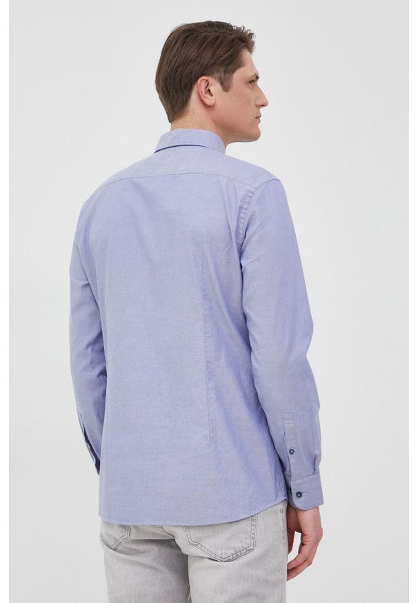 BOSS koszula bawełniana męska slim z kołnierzykiem button-down. Typ kołnierza: button down. Kolor: niebieski. Materiał: bawełna