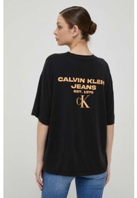 Calvin Klein Jeans t-shirt damski kolor czarny. Kolor: czarny. Materiał: dzianina. Wzór: nadruk #2