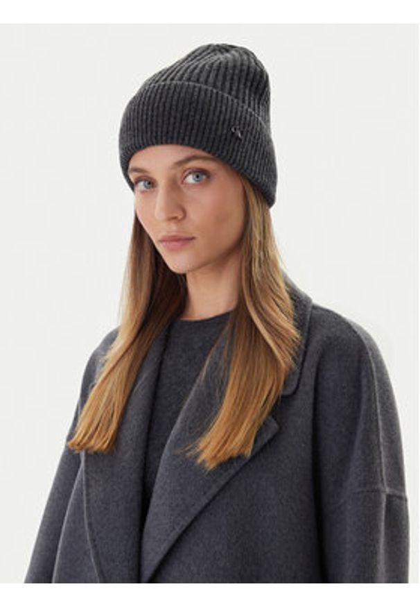 Calvin Klein Czapka Ck Metal Wool Beanie LV04D8032G Szary. Kolor: szary. Materiał: wełna