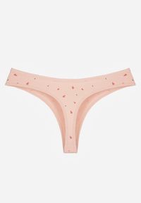 Renee - Jasnoróżowe Majtki Strongi z Drobnym Nadrukiem z Bawełną Clymeine. Kolor: różowy. Materiał: bawełna. Wzór: nadruk #3