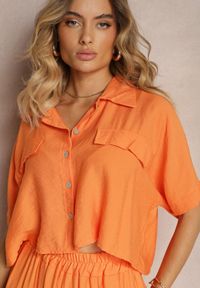 Renee - Pomarańczowy 2-Częściowy Komplet z Wiskozy Koszula o Luźnym Kroju Szerokie Spodnie Velvitela. Kolor: pomarańczowy. Materiał: wiskoza. Wzór: bez wzorów #5