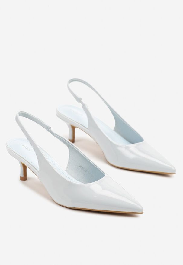 Renee - Niebieskie Czółenka Slingback Vices z Lakierowanym Połyskiem na Kaczuszce Sonwena. Okazja: na co dzień. Nosek buta: szpiczasty. Zapięcie: pasek. Kolor: niebieski. Materiał: lakier. Obcas: na szpilce. Styl: klasyczny, elegancki, casual. Wysokość obcasa: średni