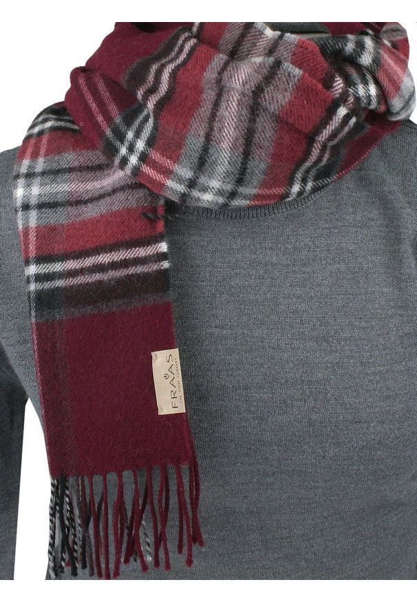 Wełniany Szalik Męski - V. Fraas - Kratka, Jasne Bordo. Kolor: czerwony. Materiał: wełna. Wzór: kratka. Sezon: zima, lato. Styl: klasyczny, elegancki