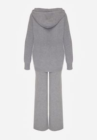 Born2be - Ciemnoszary Komplet z Wełną i Bawełną Szerokie Spodnie i Rozpinana Bluzka z Kapturem Reikania. Kolor: szary. Materiał: wełna, bawełna #5