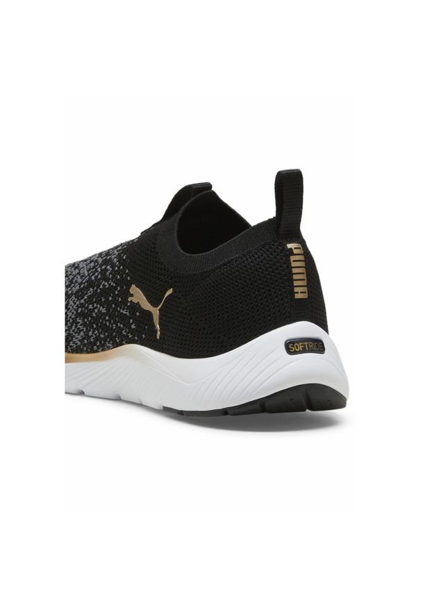 Puma - Damskie dzianinowe buty do biegania SOFTRIDE Remi PUMA Black Gold Cool Dark Gray. Kolor: żółty, wielokolorowy, czarny, szary. Materiał: dzianina