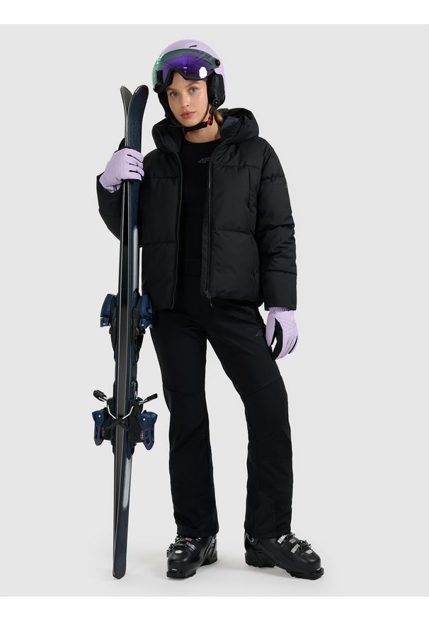 4f - 4F Spodnie narciarskie softshell membrana 10000 damskie - czarne XS. Stan: podwyższony. Kolor: czarny. Materiał: softshell. Wzór: gładki. Sezon: zima. Sport: narciarstwo