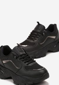 Born2be - Czarne Sneakersy na Grubej Podeszwie z Metalicznymi Wstawkami Andoma. Wysokość cholewki: przed kostkę. Kolor: czarny. Szerokość cholewki: normalna. Wzór: aplikacja #5