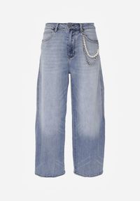 Renee - Niebieskie Szerokie Jeansy High Waist z Łańcuchem Kassania. Stan: podwyższony. Kolor: niebieski. Wzór: aplikacja #7