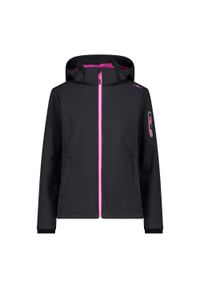 Damska kurtka turystyczna z kapturem CMP. Typ kołnierza: kaptur. Kolor: szary, biały, wielokolorowy. Materiał: softshell. Sport: turystyka piesza #1
