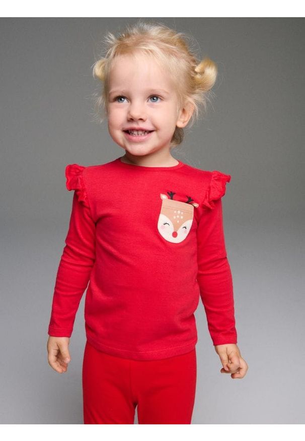 Sinsay - Koszulka z długimi rękawami z motywem świątecznym - czerwony. Kolor: czerwony. Długość rękawa: długi rękaw. Długość: długie. Styl: wizytowy