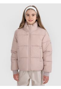 4f - 4F Kurtka puchowa z wypełnieniem syntetycznym dziewczęca - brązowa 164 (13-14 lat). Okazja: na co dzień. Typ kołnierza: kołnierzyk stójkowy. Kolor: brązowy. Materiał: puch, syntetyk. Długość: długie. Wzór: gładki. Sezon: lato. Styl: casual, klasyczny, sportowy #1