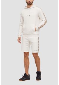 Guess - GUESS Beżowa męska bluza z lampasami Mickey, Rozmiar XXL. Okazja: na co dzień. Kolor: beżowy. Materiał: materiał, poliester, bawełna. Styl: sportowy, casual, elegancki