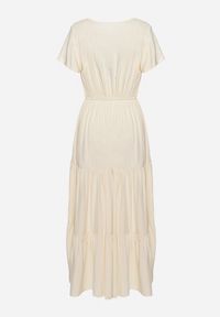 Born2be - Jasnobeżowa Sukienka z Wiskozy o Rozkloszowanym Kroju Folky. Okazja: na co dzień. Typ kołnierza: dekolt w kształcie V. Kolor: beżowy. Materiał: wiskoza. Styl: casual, elegancki #5