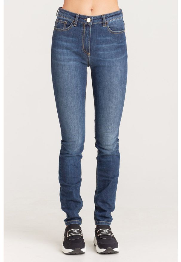 JEANSY Urban Slim Fit Elisabetta Franchi. Stan: podwyższony. Materiał: jeans. Styl: klasyczny