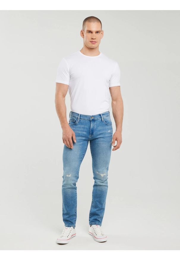 Big-Star - Jeansy męskie skinny z przetarciami niebieskie Jeffray 298. Kolor: niebieski. Styl: elegancki
