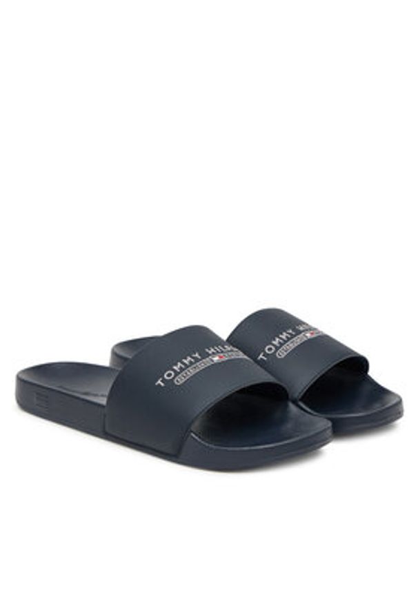 TOMMY HILFIGER - Tommy Hilfiger Klapki Raised Pool Slide FM0FM05761 Granatowy. Kolor: niebieski. Materiał: skóra