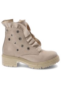 Beżowe Botki Armodo Eleganckie Buty Damskie. Okazja: na co dzień. Kolor: beżowy. Materiał: skóra. Sezon: jesień. Obcas: na obcasie. Styl: elegancki. Wysokość obcasa: niski #5