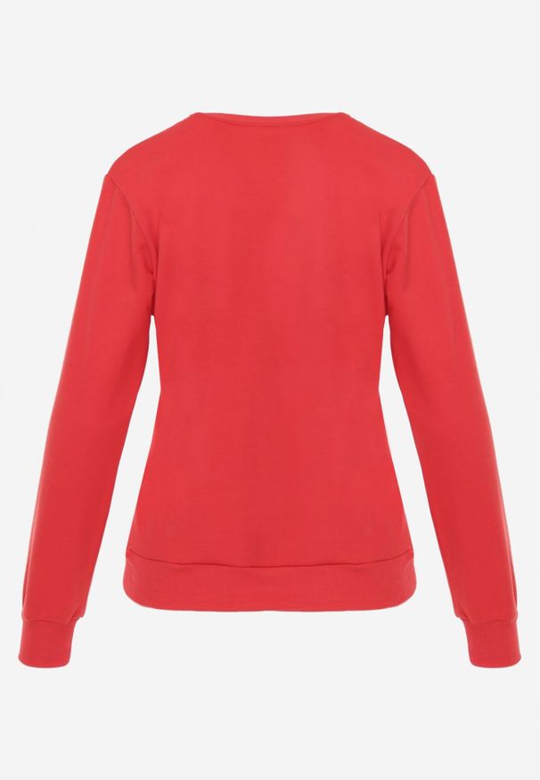 Born2be - Czerwona Bluza z Bawełną Ozdobiona Ściągaczami Hilani. Okazja: na co dzień, na spacer. Kolor: czerwony. Materiał: bawełna. Wzór: aplikacja. Styl: casual, klasyczny, elegancki