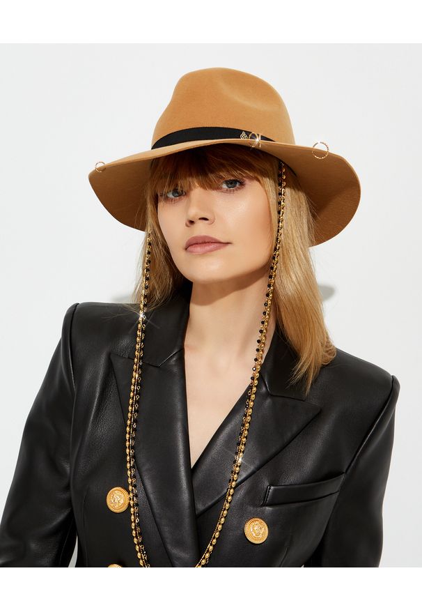 MAISON MICHEL PARIS - Brązowy kapelusz Henrietta. Kolor: brązowy. Wzór: aplikacja