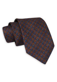 Brązowo-Granatowy Męski Krawat -Chattier- 7,5cm, Klasyczny, Szeroki, Elegancki, w Kratkę. Kolor: niebieski, brązowy, wielokolorowy, beżowy. Materiał: tkanina. Wzór: kratka. Styl: elegancki, klasyczny #1