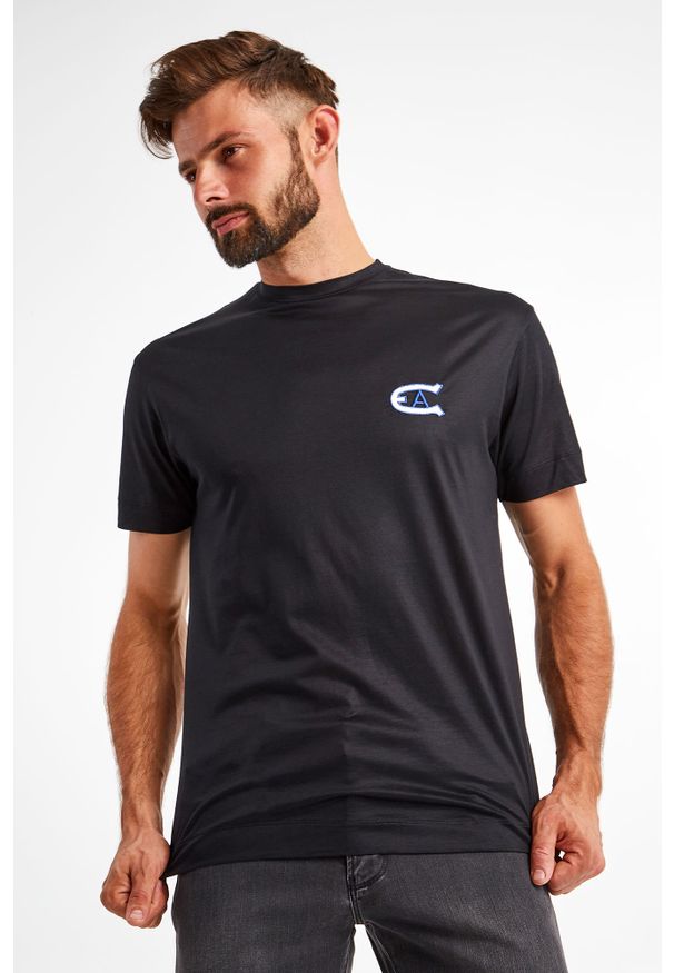 Emporio Armani - T-SHIRT EMPORIO ARMANI. Materiał: materiał. Długość rękawa: krótki rękaw. Długość: krótkie. Wzór: haft